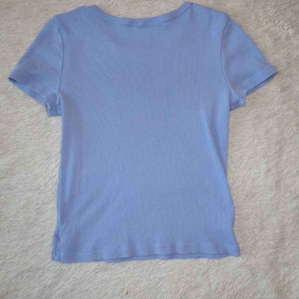 Girls Size XL Gap Kids Blue Short Sleeve Ribbed Tee, 100% Cotton, Like New